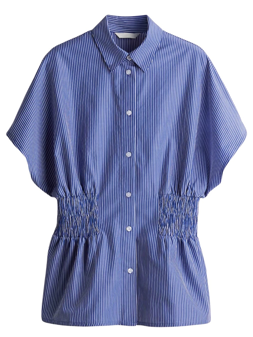 H&M Blue Striped Dolman Short Sleeve Peplum Button Up Top